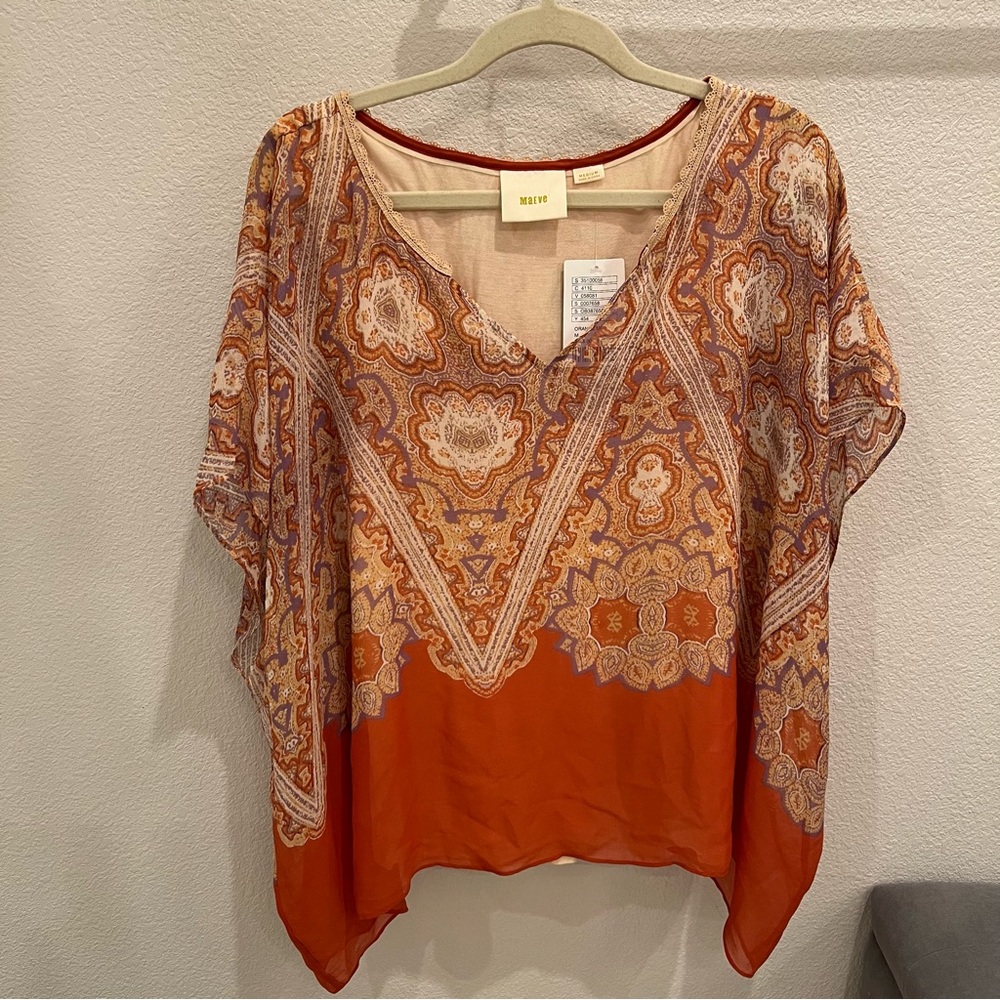 MAEVE By Anthropologie Batwing Silk Paisley Top